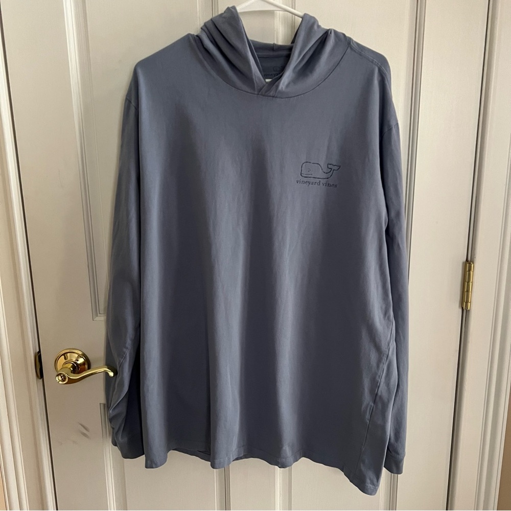 Mens VINEYARD VINES 100% Cotton Blue Whale Long Sleeve Hooded Tee Size XL